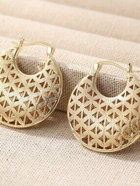 NEW! 18k Gold Plated Vintage-Retro Filigree Basket Hoop Earrings-Women's Jewelry
